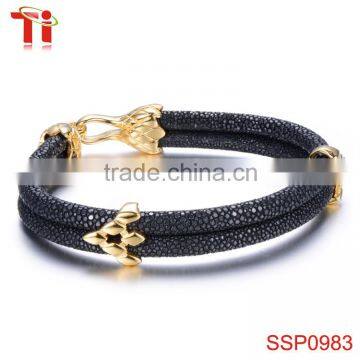 Aohua anchor bracelet jewelry, stingray leather gold plating for stainless steel and 6mm genuiine stingray leather cord