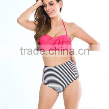 2016 Latest Striped Retro High Waist Bikini photo-4