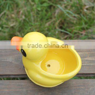 Attractive Desktop Decor Yellow Duck Shape Animal Ceramic Planter photo-3