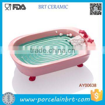 Pink bathtub design ceramic dish soap stand