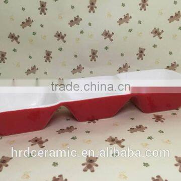 Stocked Three Small Ceramic Grids Red Dinner Plate photo-4