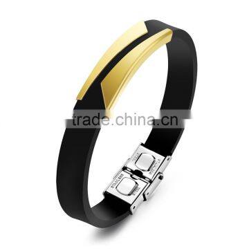 Fashion Silicone Men's Bracelets Unique Cutting Hollow Design Length Adjustable Stainless Steel Men Jewelry Bangles photo-2