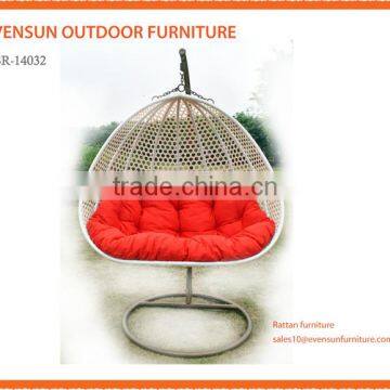 Outdoor Modern Garden Hanging Chair Brown Rattan Cream Cushions New