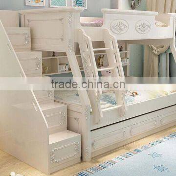 European Classic Rococo Style Pure White Wood Stairway Bunk Bed With Drawers BF11-09183a photo-5