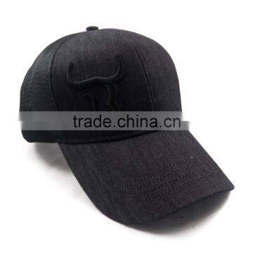 Hat factory six page black cap horn domineering 3D embroidered features