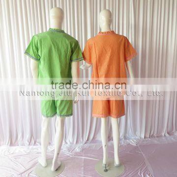 Orange/Green Solid Stripe Unisex Pajama Sets V-Neck Short Sleeve Sleepwear Summer/Autumn Couple Spa Shirt+Pants Pajama Sets photo-2