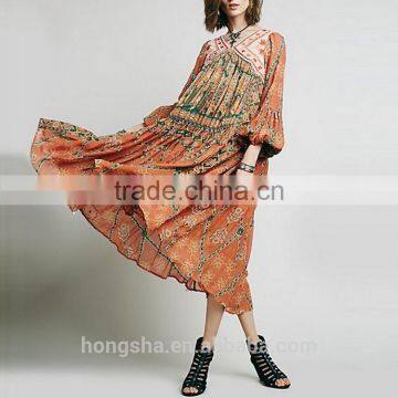 2016 New Burn-Out Ladies Long Csual Dresses Pictures Fashion Printed Vintage Dress HSd7295 photo-3