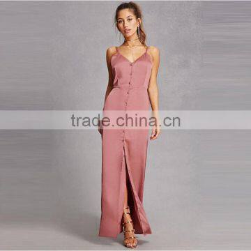 2017 Summer Strappy Back Satin Slip Dress Women Maxi Dress HSd9022