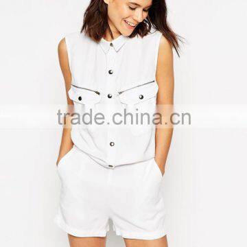 2015 fashionable hot sale OEM customized ladies Romper in Washed Tencel