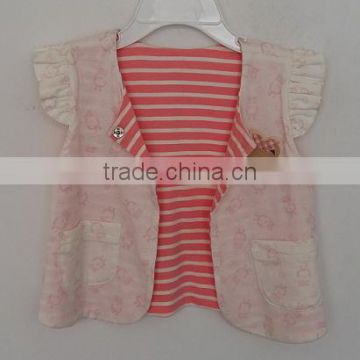 baby girls pink and white stripes inner knit waistcoat for Autumn