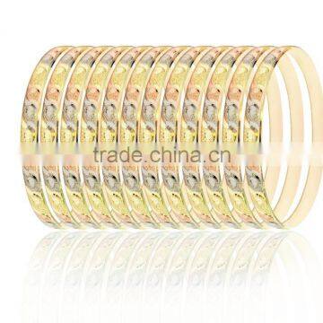 6 MM Diamond cut Three Tone Plated bangles