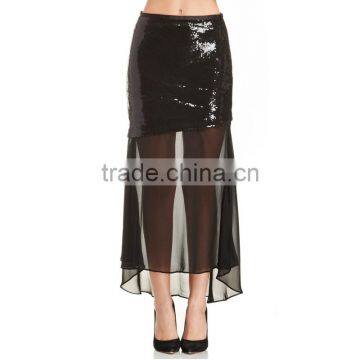 MGOO New Arrival Custom OEM Women Sequin Transparent Sexy Skirts For Women Two Layers Chiffon Long Skirt 15145A221 photo-2
