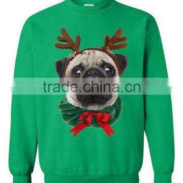 Custom Sweatshirt Long Sleeve Crew Neck Pullover Pug Dog Reindeer Funny CHRISTMAS SWEATERS for Men photo-3