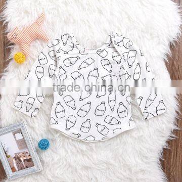 S60702B Newborn Babys Long Sleeve Milk Bottle Print Cotton Romper One Pieces Jumpsuit photo-2