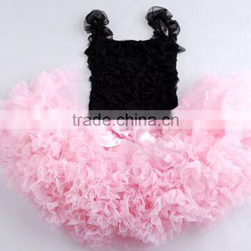 Hot sale pink and black pettiskirt Birthday Pettiskirt Set baby girl Petti skirt princess dress chiffon skirt Tutu skirt