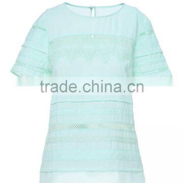 Womens Oem Serrvice Lace and Chiffon Combined Loose High Quality Shirt/blouse Wholesale photo-2