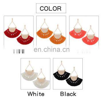 Hot Sales Saffron Fringe Gold Half Circle Fan Pendant Bohemian Earring Boho Jewelry photo-6