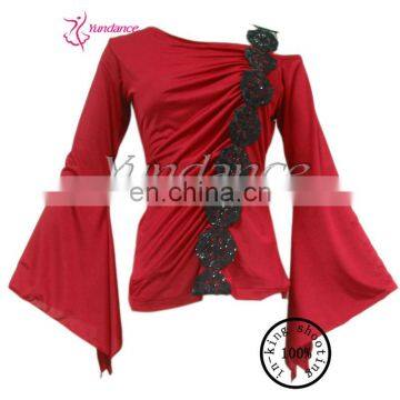 DT-84 Wholesale Red Long Sleeve Polyester Crop Top