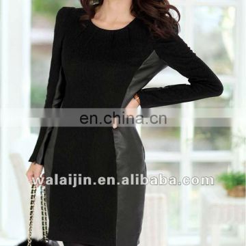 Jersey fabric women PU leather dress