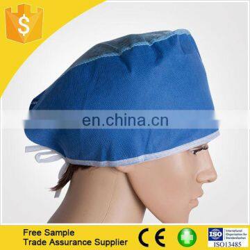 Blue SMS Disposable hair nets/Nonwoven Doctor Cap/Surgeon Cap with Tie