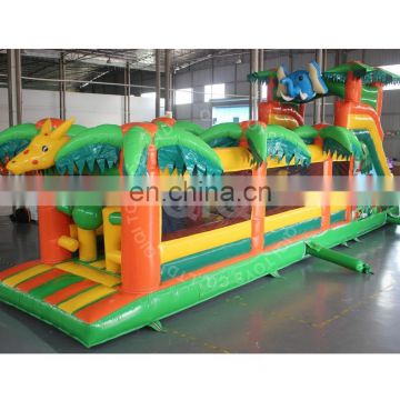 jungle theme inflatable bouncy jumping castle obstacle with long slip