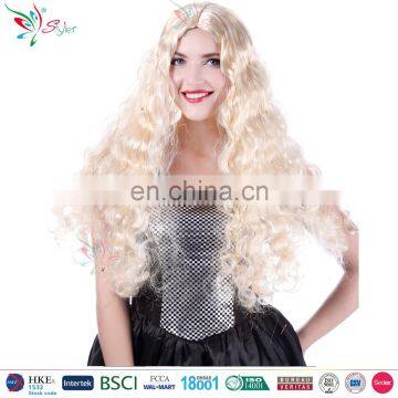 fashion style halloween party long synthetic fibre golden tinsel curly blonde wig