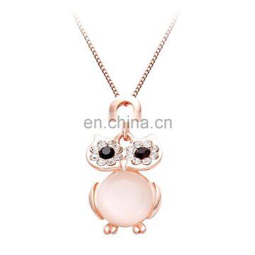 New 3D Wholesale Beautiful Jewelry Owl Rose Gold Rhinestone Pendant Necklace Designs For Woman