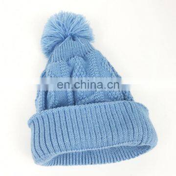 Navy Stitching Knitted Custom Acrylic Beanie With Logo Embroidery photo-5