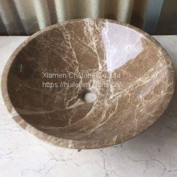 Light Emperador Marble Sinks, Brown Marble Round Basins, Nature Stone Sinks
