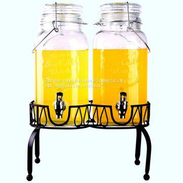 2PC ICE CLOD DRINK GLASS BEVERAGE DISPENSER WITH RACK