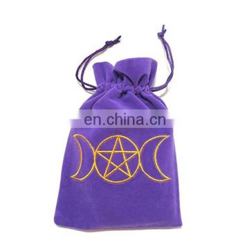 Triple Moon Goddess Embroidered Purple Luxury Velvet Drawstring Tarot / Oracle Card Bag