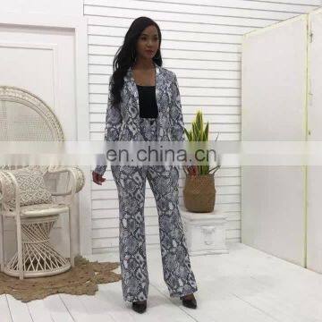 2020 Spring New arrival Long Sleeve Elegent Work Office Lady snake print Blazer Business Suit Sets