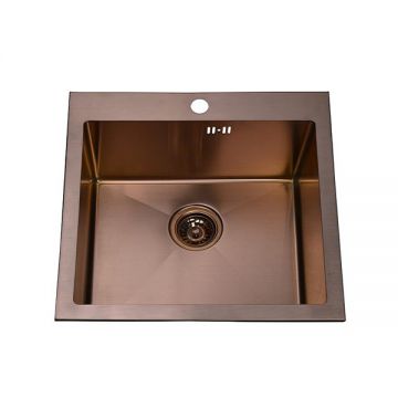 PVD Rose Gold 510×510×225mm POSCO SUS304 Stainless Steel Single Bowl Overmount Handmade Kitchen Sink (DY-D5151HT)