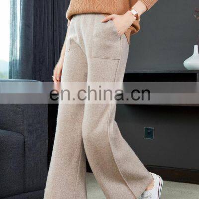 Women Casual Cashmere Straight Pants Wide Leg Loose Trouses photo-4