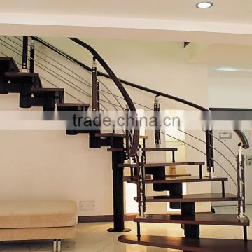 Modern Stainless railing with wood tread stairs