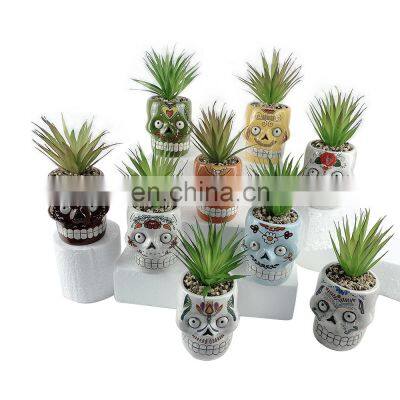 halloween bohemian skull ceramic cactus succulent planter plant flower pot