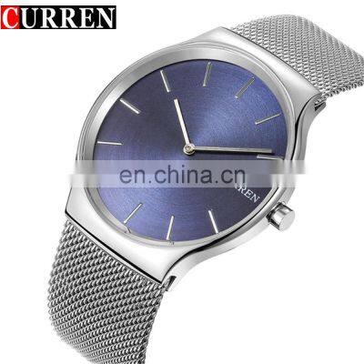 Luxury Curren 8256 Men's Casual Quartz Watches Thin Analog Mesh Stainless Steel Sport Band Wristwatches as Gift