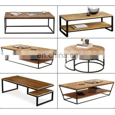 Luxury Coffee Tables Living Room Loft Iron Wood coffee table modern Black Wholesales Supplier Manufacturer