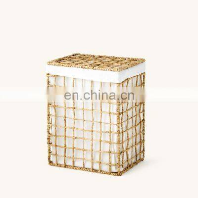 European Style Natural Water Hyacinth Handmade Organic Laundry Storage Basket Hamper With Lid Best Price Vietnam Supplier