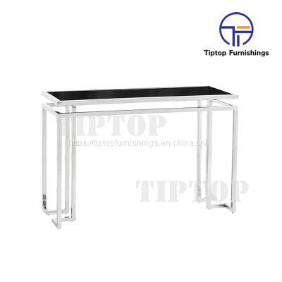 Golden iron rectangular table stainless steel toughened glass top console table with mirror