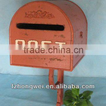 Hongwei Handmade Antique Vintage Orange Wooden Post Box/Mailbox/Letter Box for Home&Garden Decor,Free Standing or Wall Mounted