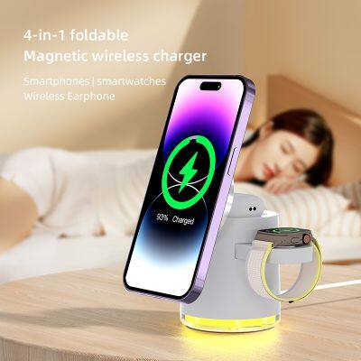 Phone Accessories Foldable 3 In 1 Desktop Multifunctional Wireless Magnetic Charger For Iwatch And Galaxy Watch photo-4