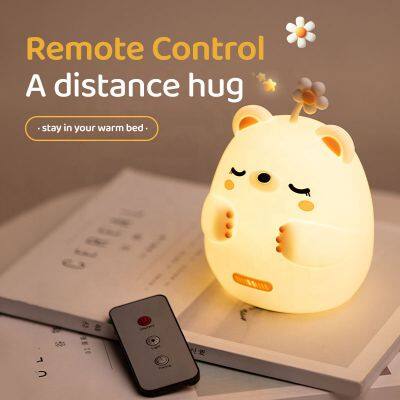 High Quality LED USB Rechargeable Soft Silicone Night Light Cartoon Bear Patting Lamp Bedroom Decor Touch Sensor Table Light photo-5