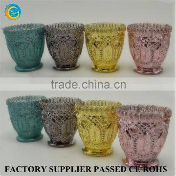 Embossed design colored glass candle holder popular