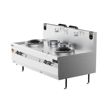 Green Cloud Two Wok Two Warmer Gas Stove With Safety Device - 32kW Commercial Cooker for Restaurant Kitchen (NG 12T)