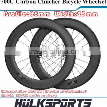 Wide Bicycle Wheels 700C 88mm Profile 25mm Width Carbon Wheel Rims Clincher carbon Disc Wheel Cheap Bicycle Parts