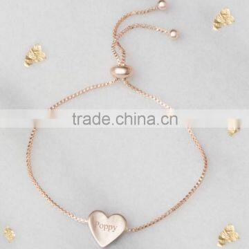 Fashion Girls Gold Plated Stainless Steel Flora Personalised Heart Bracelet