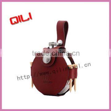5oz Round Stainless Steel Leather Hip Flask Gift Set photo-1