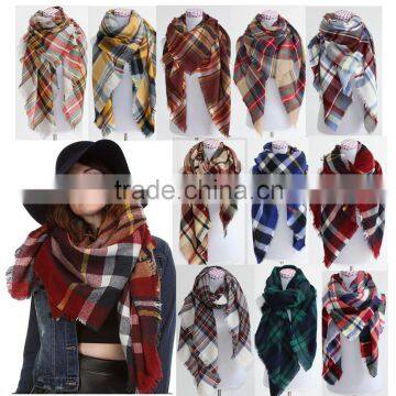 Wholesale Winter Fashion Ladies Square Plaid Acrylic Scarf