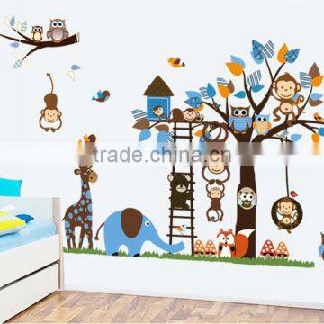 2016 Large Size Kids Cartoon Monkey Giraffe Owl Bird Wall Stickers photo-2
